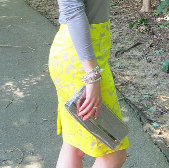 J. Crew Dresses & Skirts - J. Crew Floral Yellow and Gray Pencil Skirt